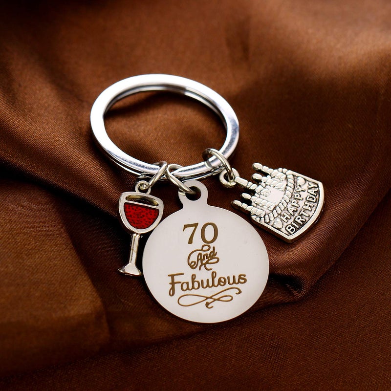 YEEQIN Happy Birthday Keychain, Cake Cheer Live Laugh Love Charms Key Chains, Unisex Birthday Gifts (70th Birthday) - Image 2